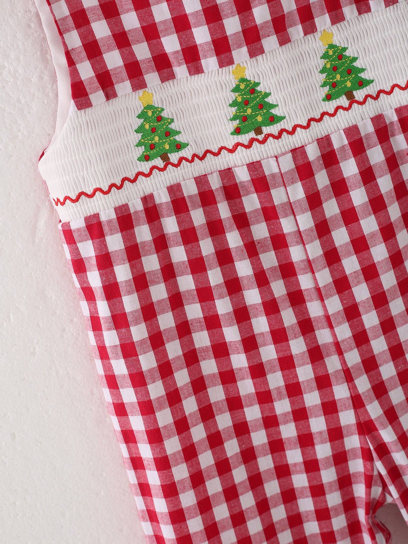 Christmas Tree Smocking Embroidered Boys Romper: 6M
