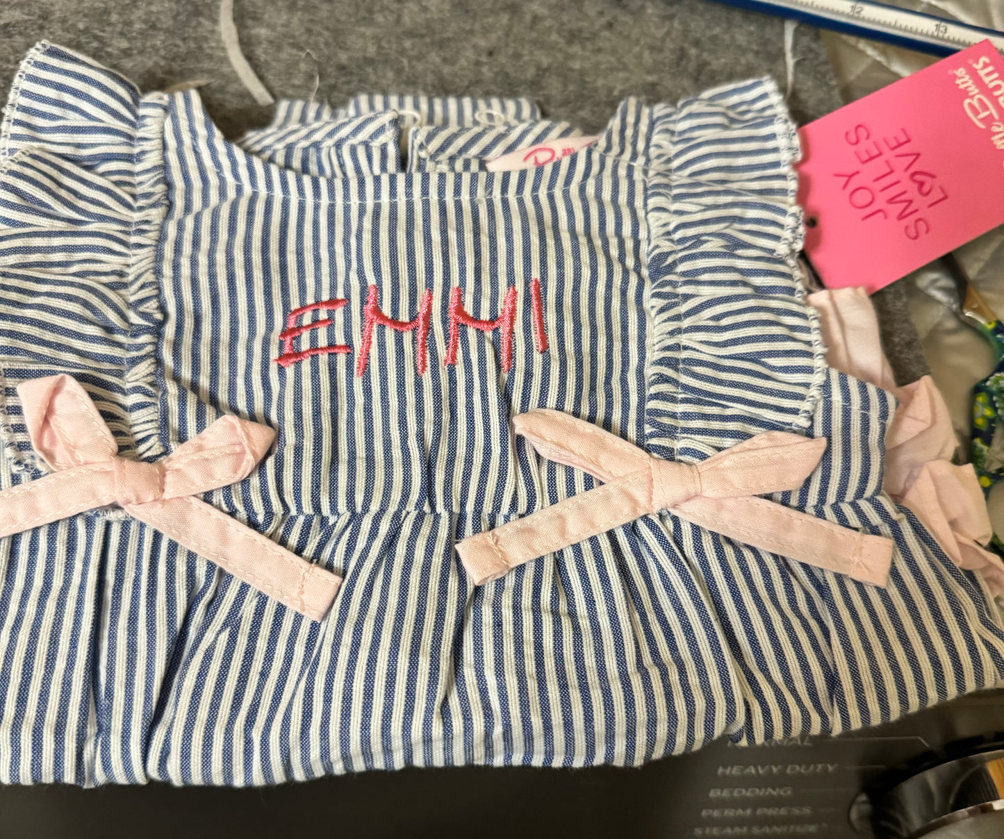 Baby Girls Blue Seersucker Classic Ruffle Bubble Romper: Blue / 12-18m