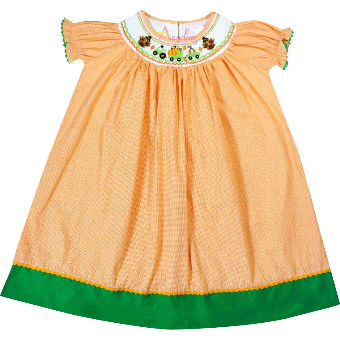 Baby Girl Thanksgiving Turkey Tractor Smocked Dress: 3 - 4T