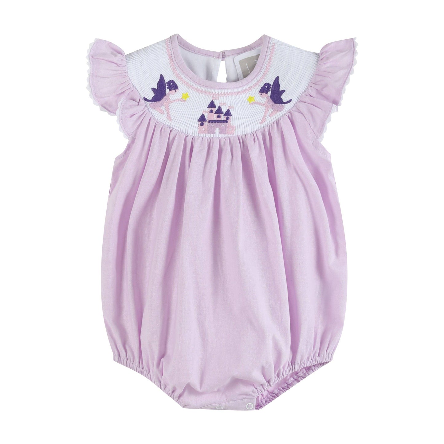 Purple Fairy Castle Smocked Flutter Romper: 6-12M