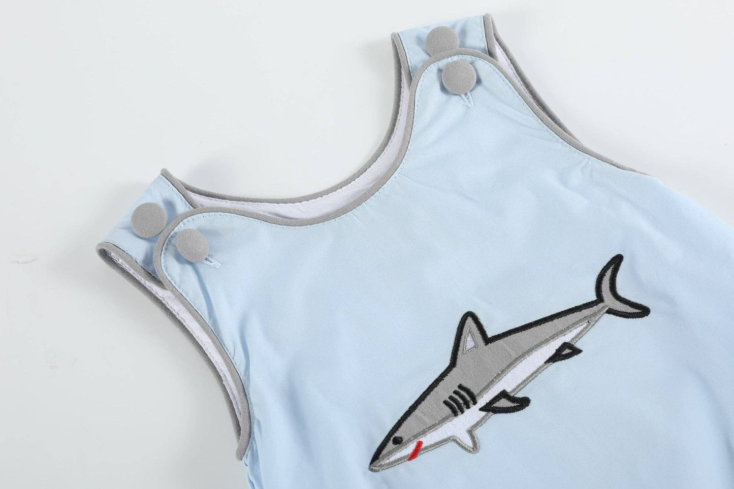 Blue Shark Applique Bubble Romper: 12-18M