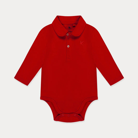 Baby Polo Shirt, Baby Polo Bodysuit, Cotton Long Sleeve: Lava Red / 3-6M