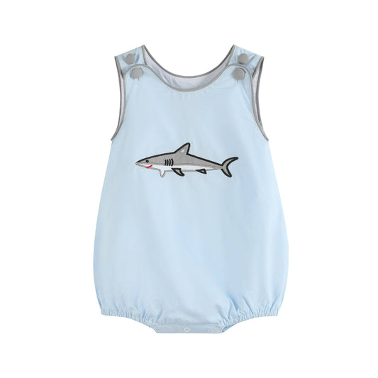 Blue Shark Applique Bubble Romper: 12-18M