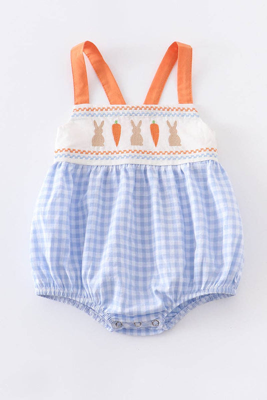 Blue Plaid Easter Rabbit Applique Boy Romper: 18M