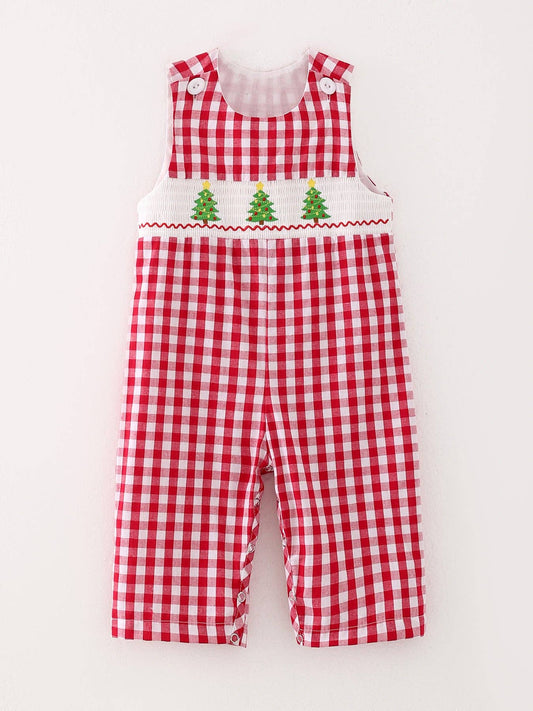 Christmas Tree Smocking Embroidered Boys Romper: 3M