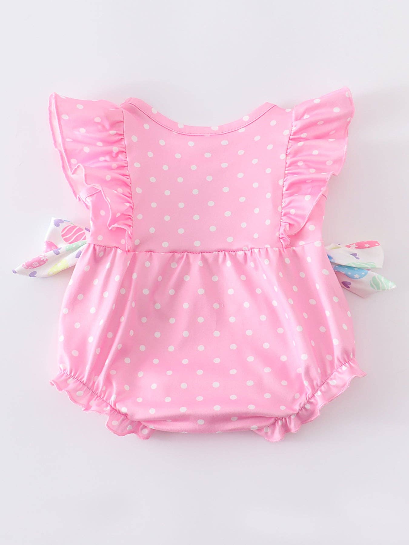 Easter Pink Rabbit Ruffle Baby Romper: 6M