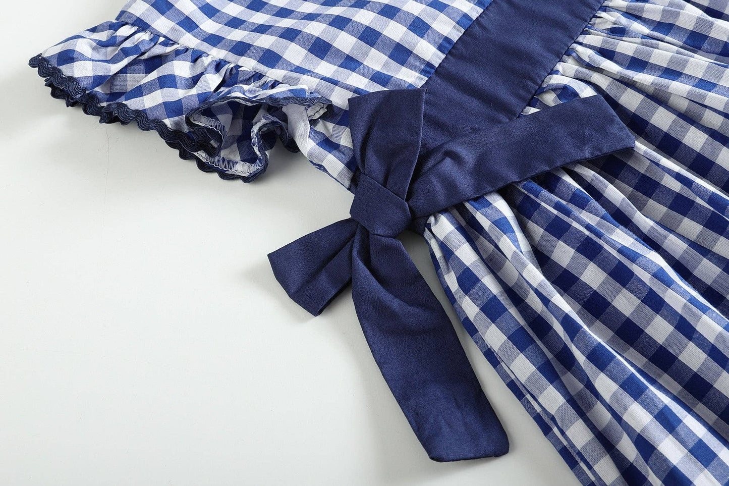 Royal Blue Gingham Ruffle Bow Dress: 2T