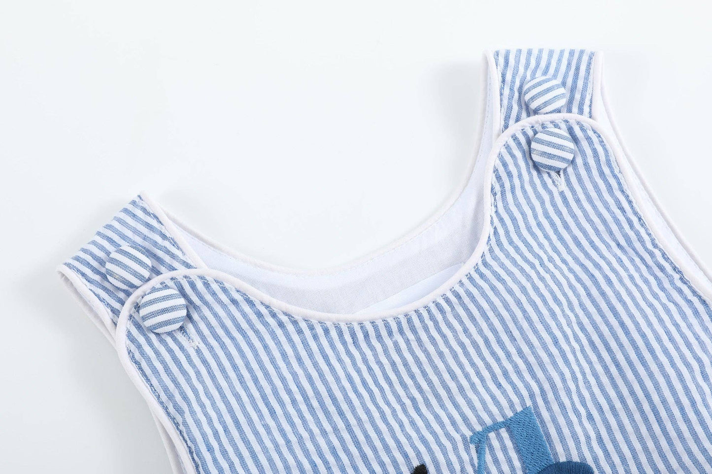 Dark Blue Tractor Seersucker Bubble Romper: 12-18M