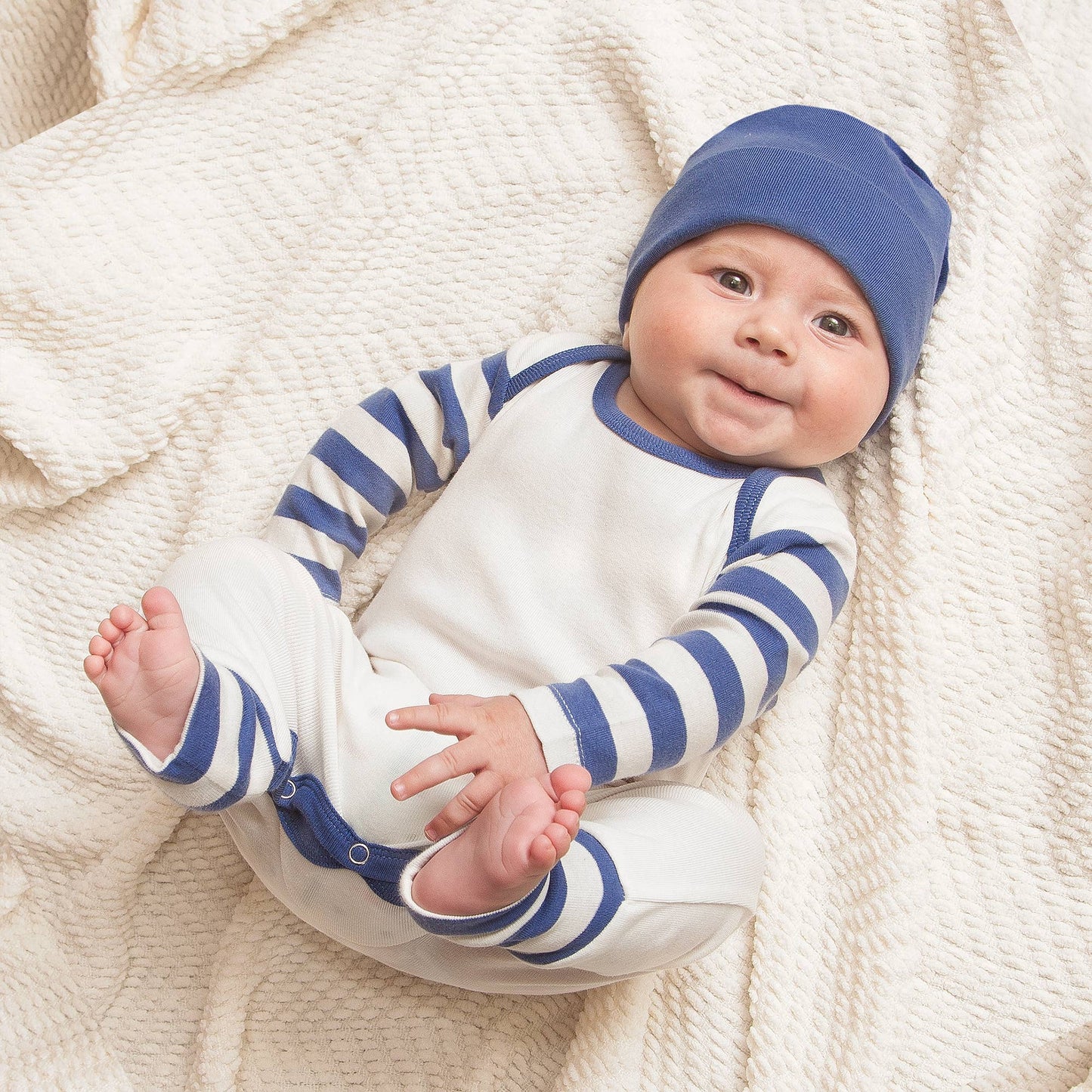 Baby Boy's Stripe Sleeves Cotton Romper: Blue Stripes / NB