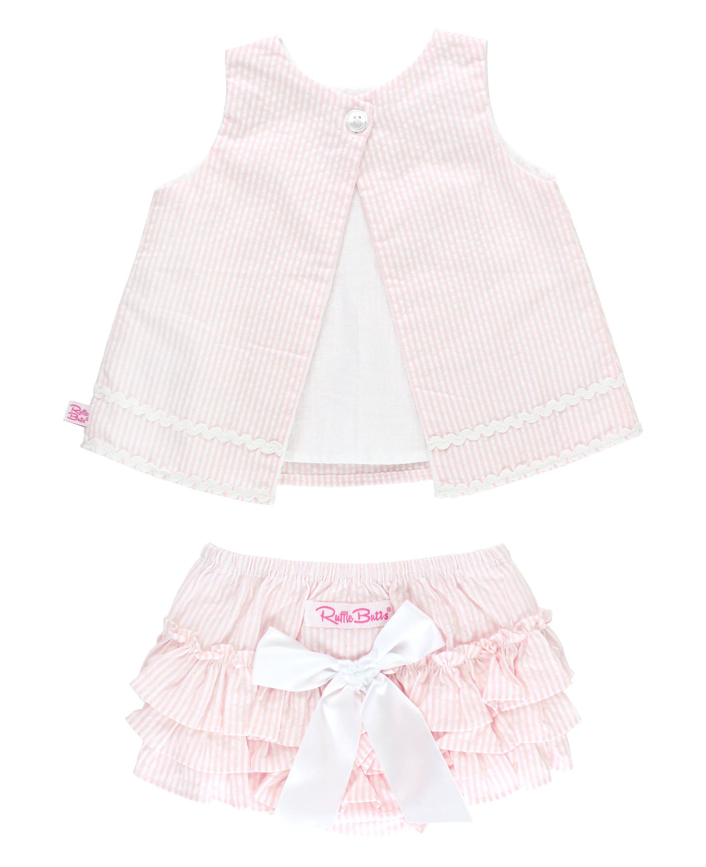 Baby Girls Pink Seersucker Ric Rac Swing Top & Bloomer Set: Pink / 18-24m