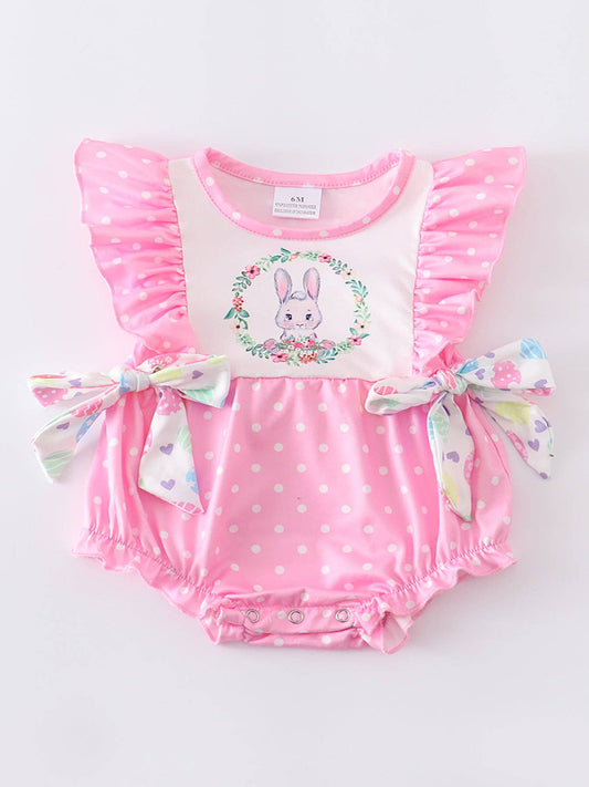 Easter Pink Rabbit Ruffle Baby Romper: 3M