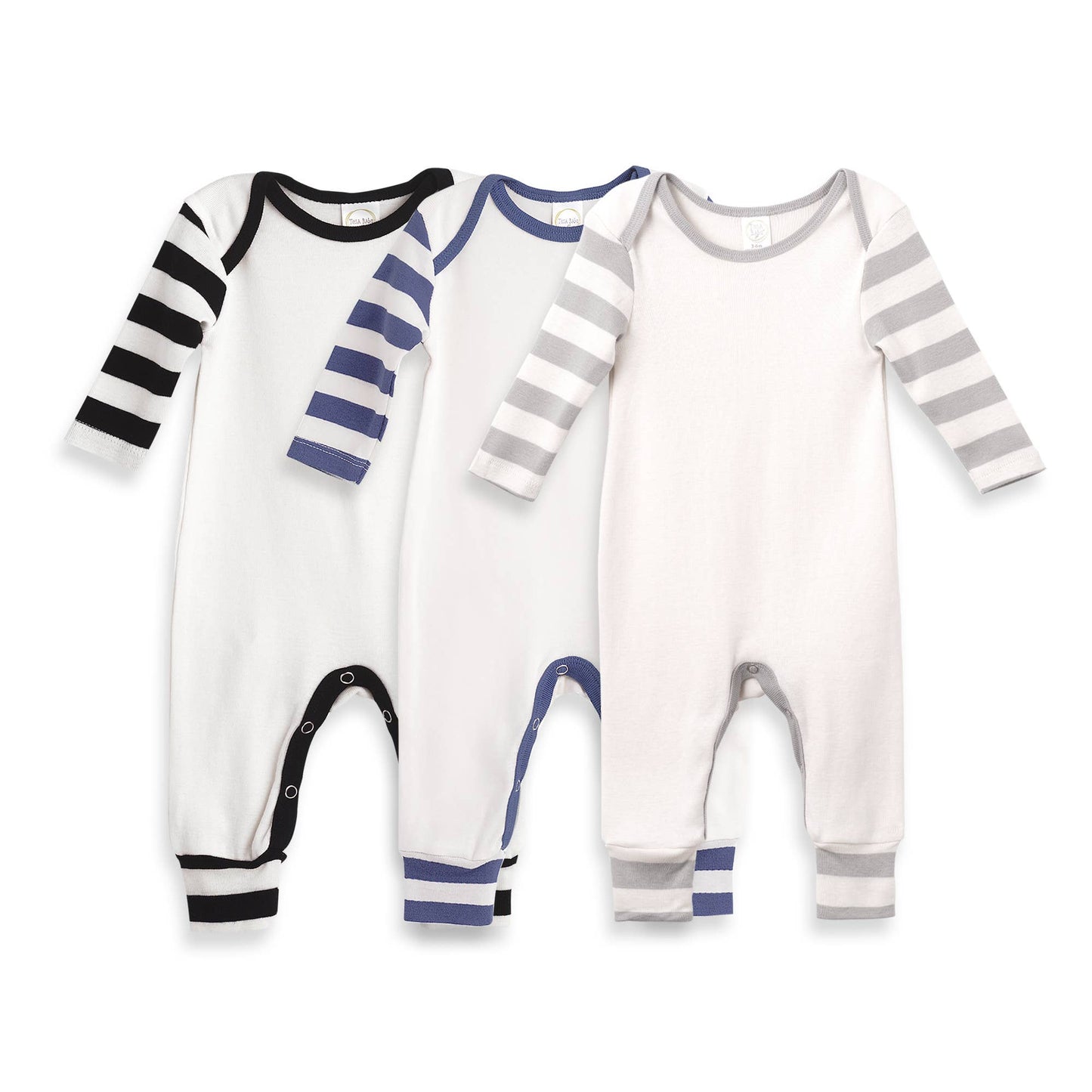 Baby Boy's Stripe Sleeves Cotton Romper: Blue Stripes / NB