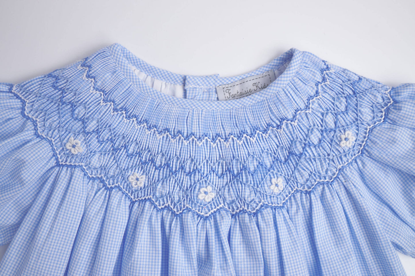 Blue Gingham Smocked Dress + Bloomer: 6