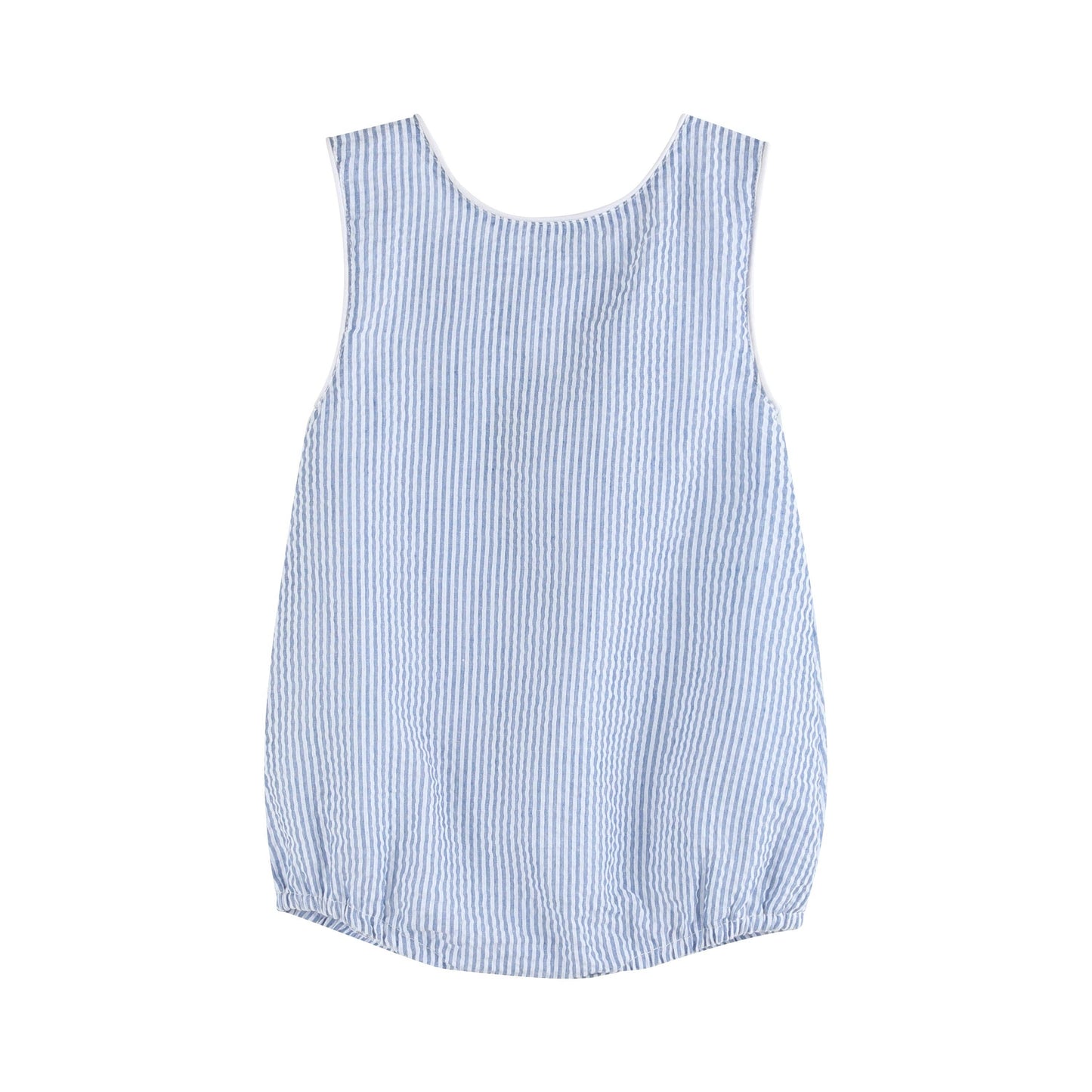 Dark Blue Tractor Seersucker Bubble Romper: 12-18M