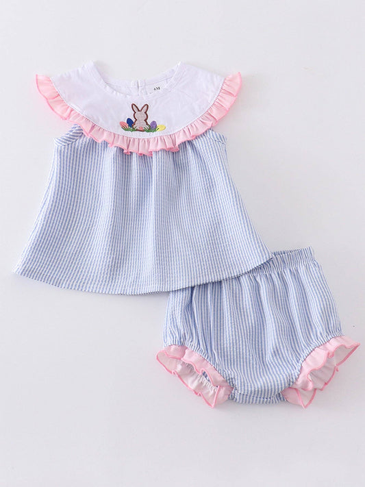 Blue Stripe Rabbit Applique Baby Set: 3M
