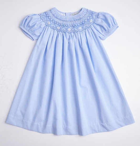 Blue Gingham Smocked Dress + Bloomer: 4T