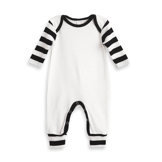 Baby Boy's Stripe Sleeves Cotton Romper: Black Stripes / NB