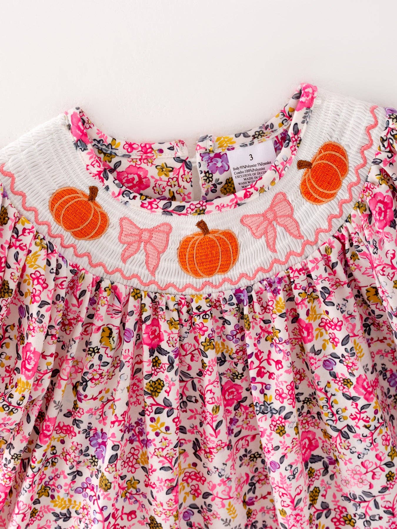 Halloween Girls Smocking Pumpkin Bow Embroidered Short Sleeve Dress: 2