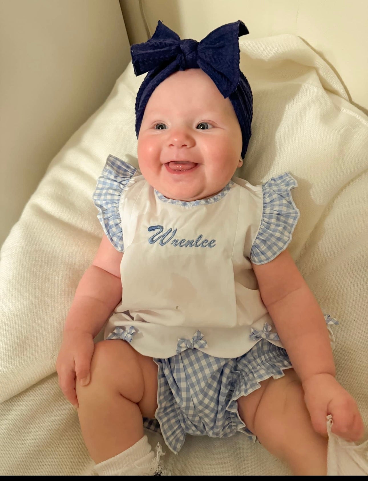Blue Gingham Scalloped Tunic Set: 9m