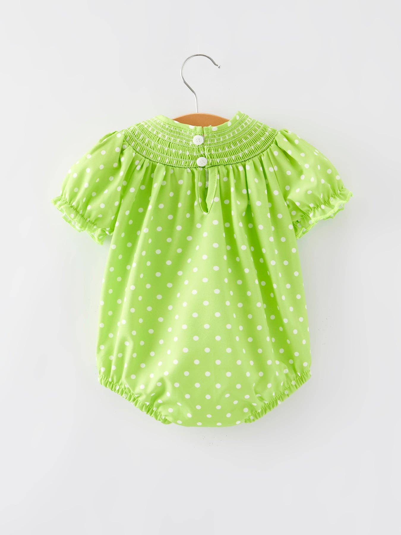 Christmas Green Smocking Embroidered Girls Romper: 18M