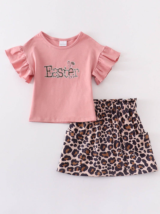 Dirty pink "easter"leopard  skirt set: 2