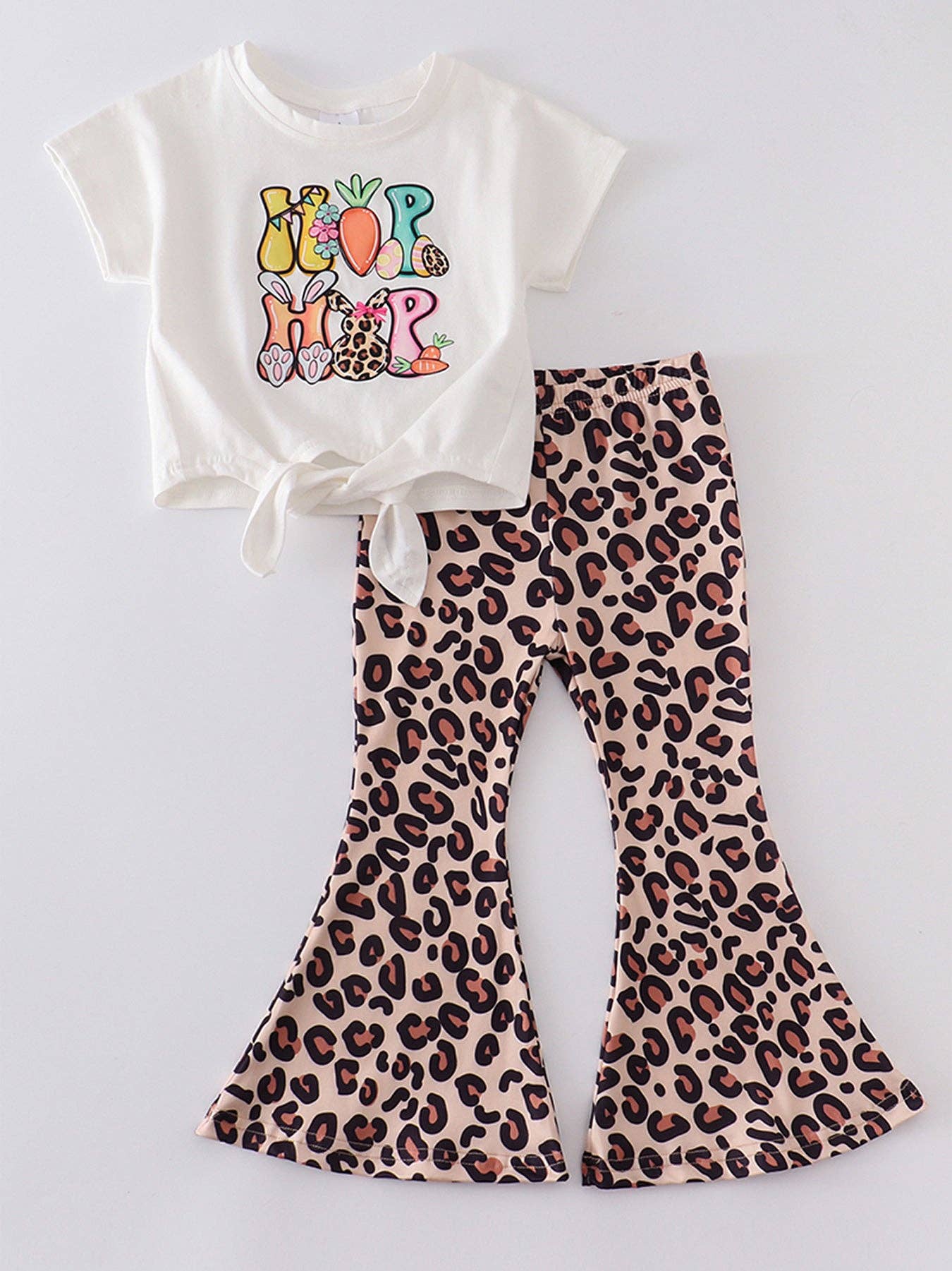 Easter Leopard Rabbit Print Bell Pants Set: 2
