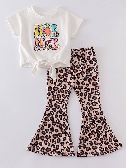 Easter Leopard Rabbit Print Bell Pants Set: 2