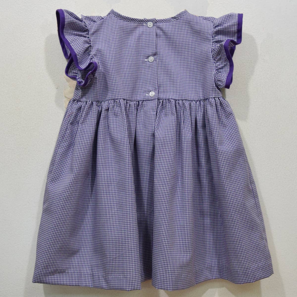 LSU Tigers Embroidered Purple Gingham Ruffle Dress: 6