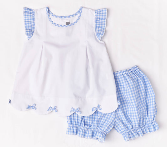 Blue Gingham Scalloped Tunic Set: 12m