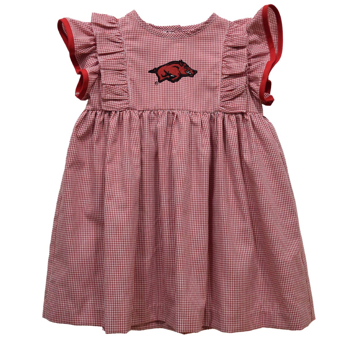 Arkansas Razorbacks Embroidered Red Gingham Ruffle Dress: 2