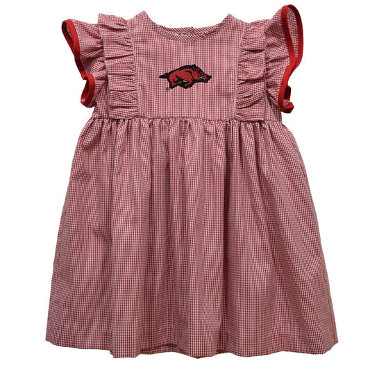 Arkansas Razorbacks Embroidered Red Gingham Ruffle Dress: 5