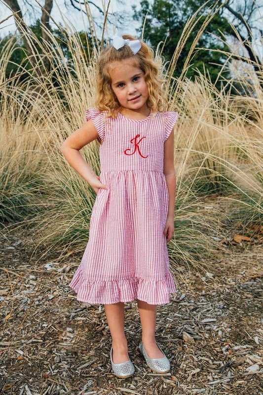 Classic Seersucker Dress- Red: 2t