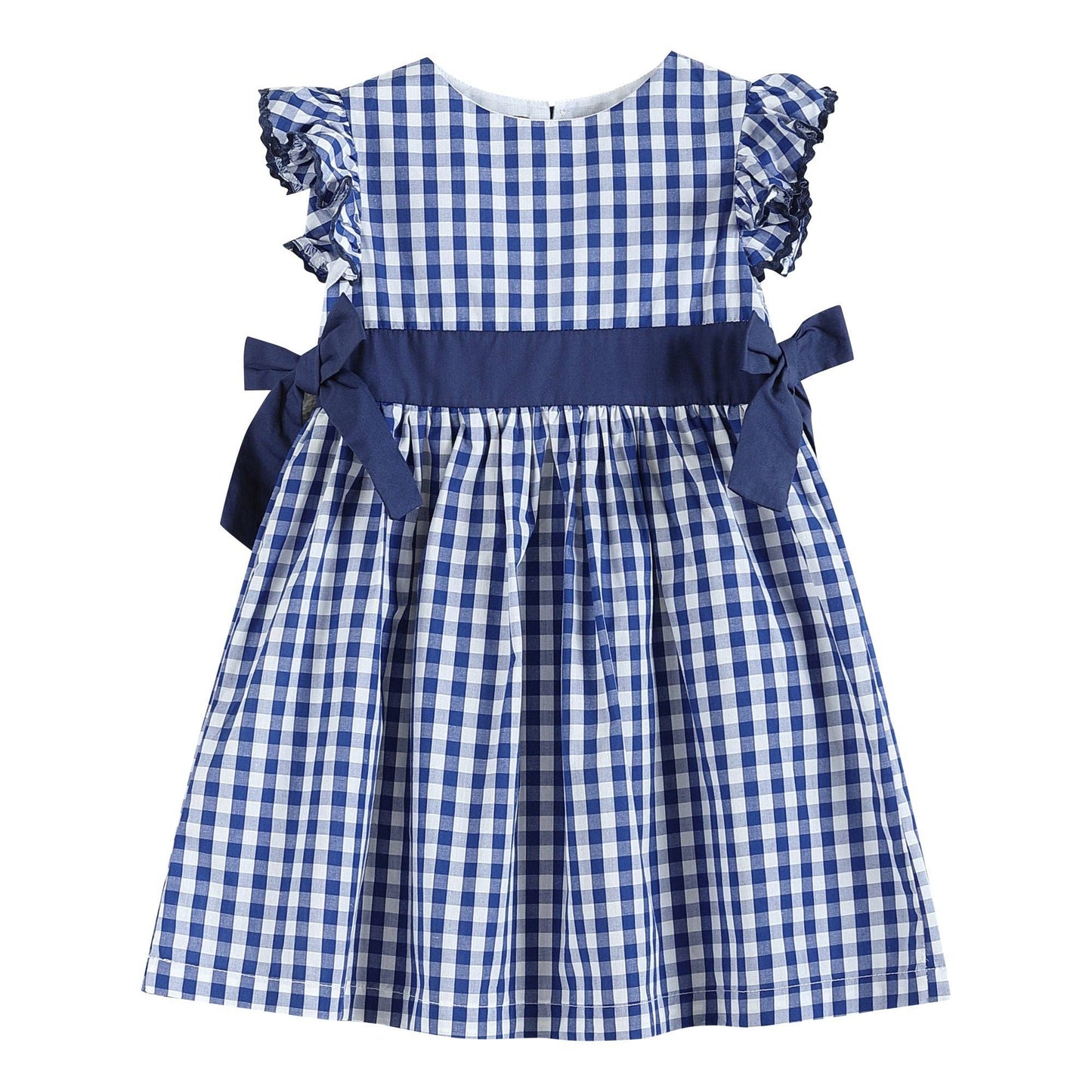 Royal Blue Gingham Ruffle Bow Dress: 2T