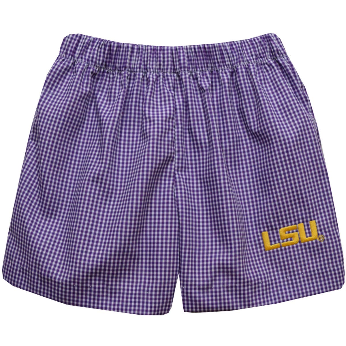 LSU Tigers  Embroidered Purple Gingham Pull On Short: 18M