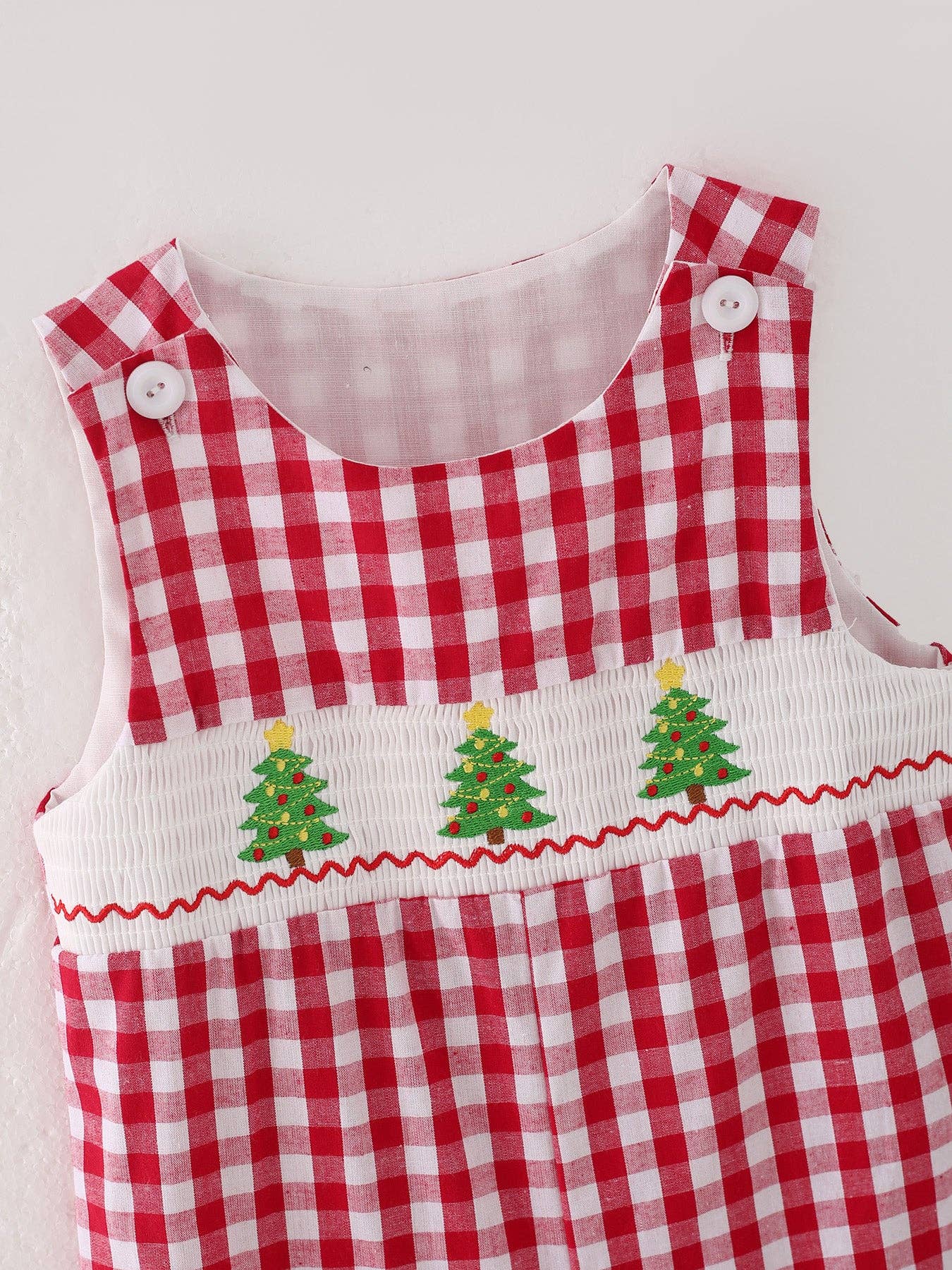 Christmas Tree Smocking Embroidered Boys Romper: 3M