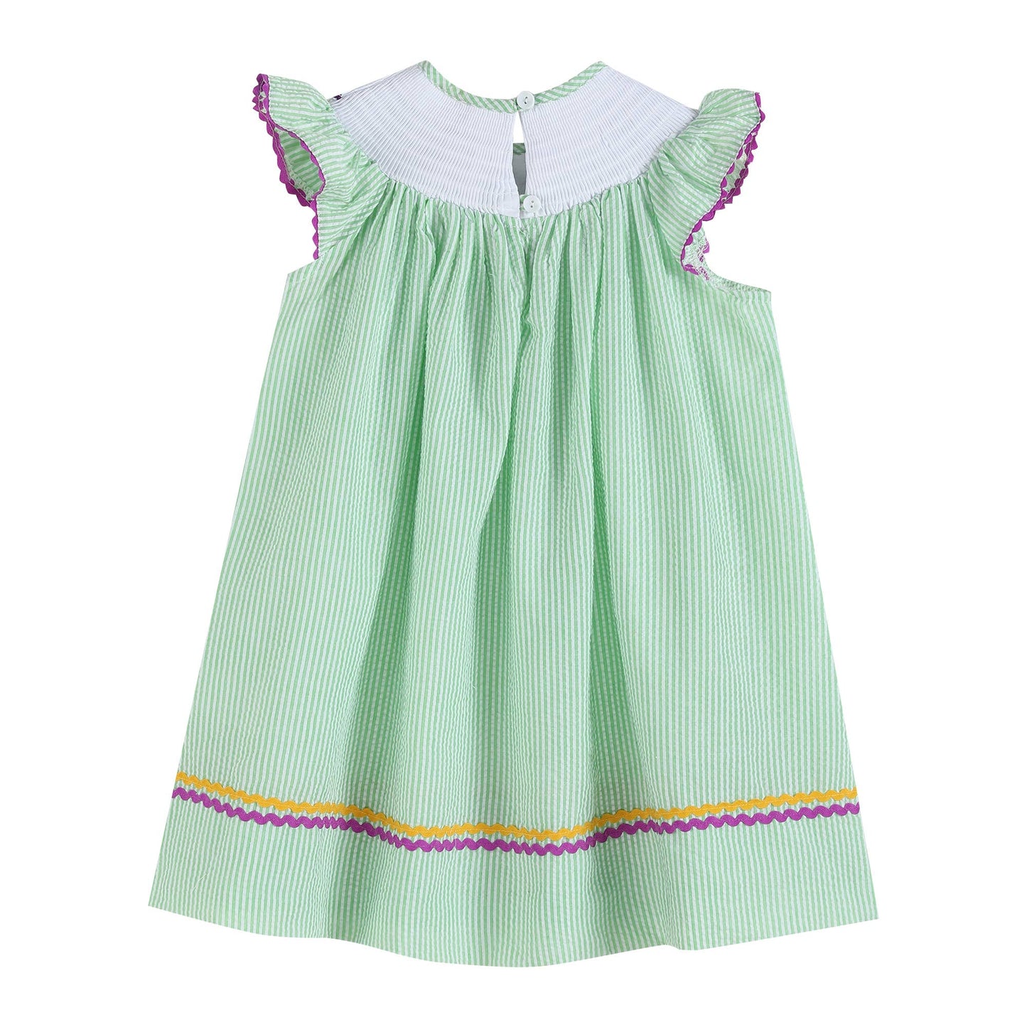 Green and Purple Mardi Gras Smocked Bishop Dress: 3-6M