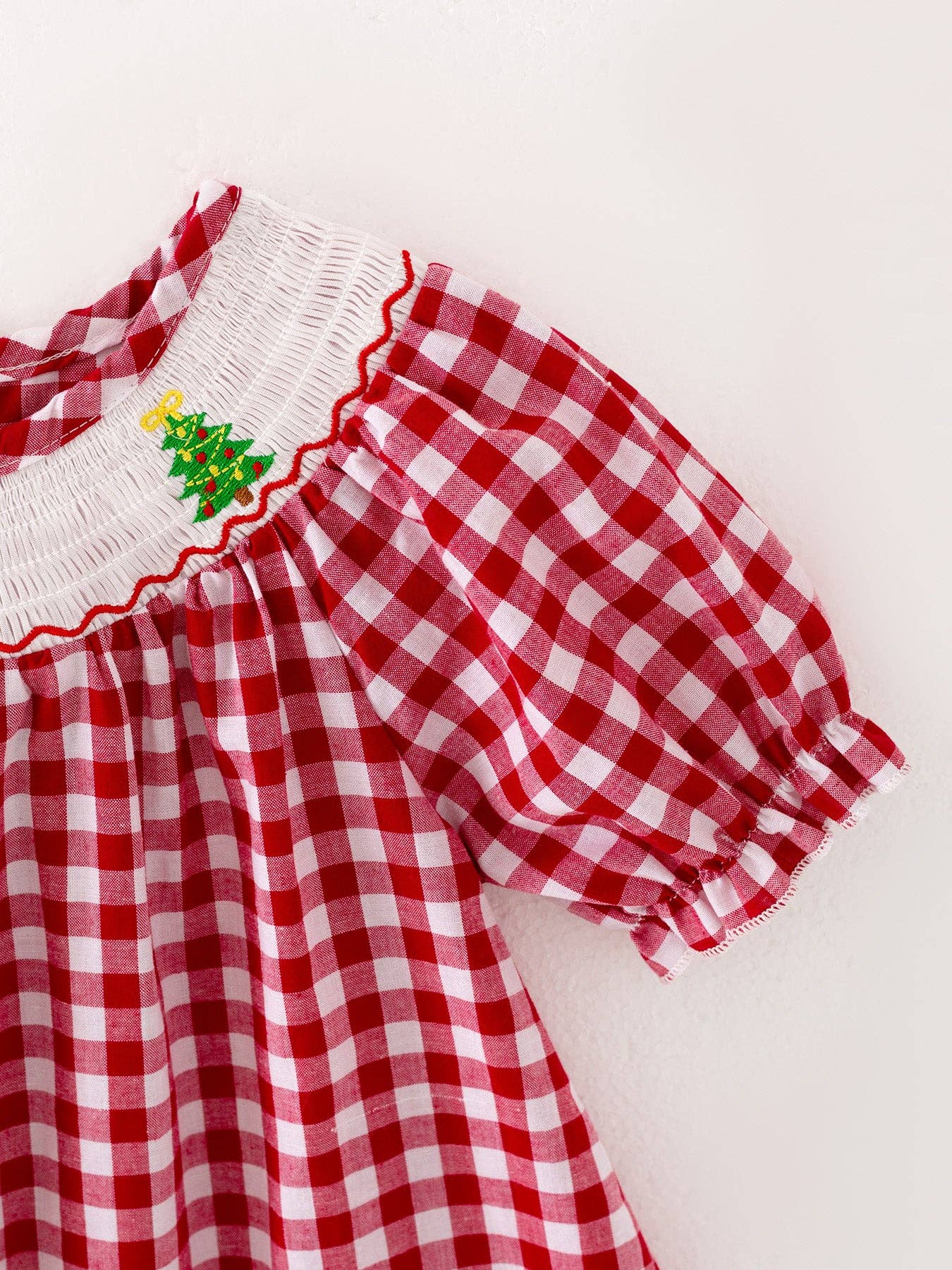 Christmas Tree Smocking Embroidered Girls Dress: 2