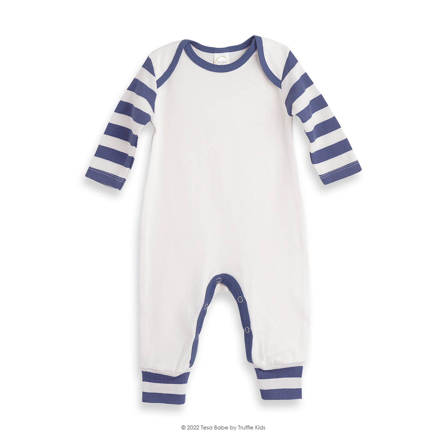 Baby Boy's Stripe Sleeves Cotton Romper: Blue Stripes / NB