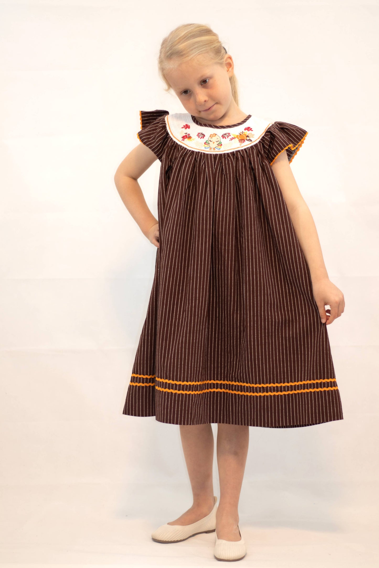 Baby Girl Thanksgiving Turkey Machine Smocked Dress: 7 - 8 Years