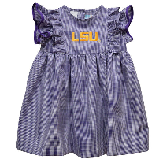 LSU Tigers Embroidered Purple Gingham Ruffle Dress: 2