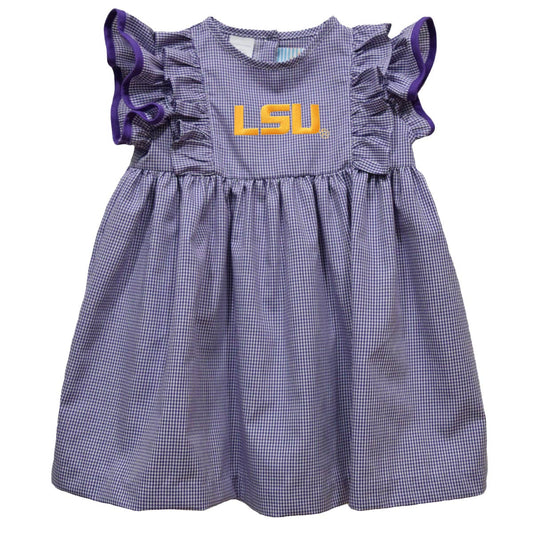 LSU Tigers Embroidered Purple Gingham Ruffle Dress: 5
