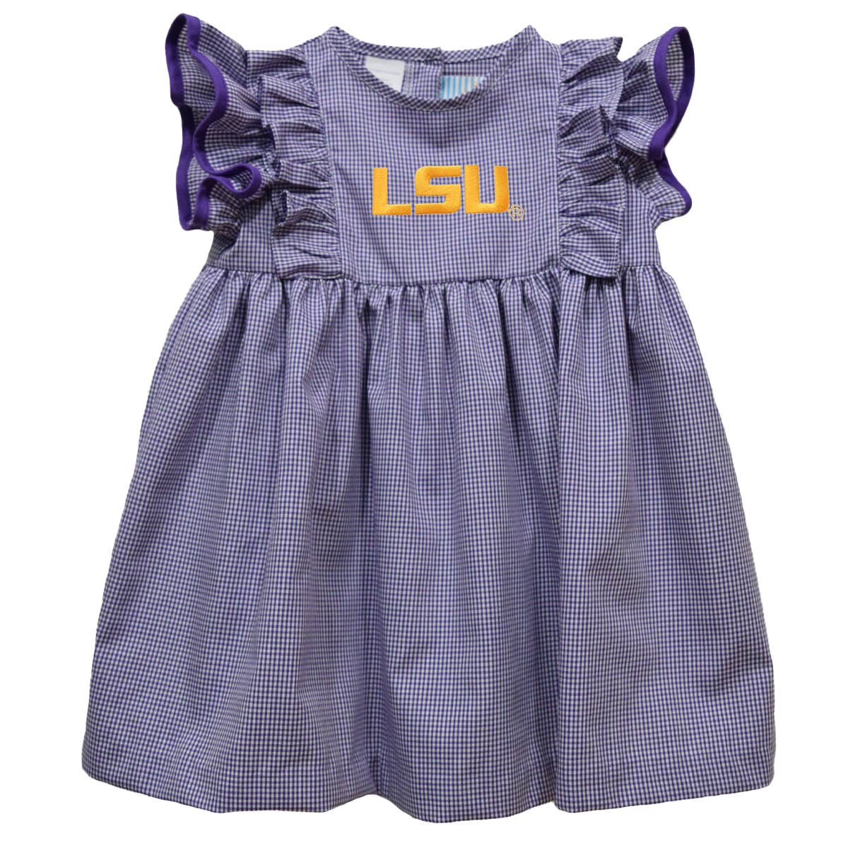 LSU Tigers Embroidered Purple Gingham Ruffle Dress: 3