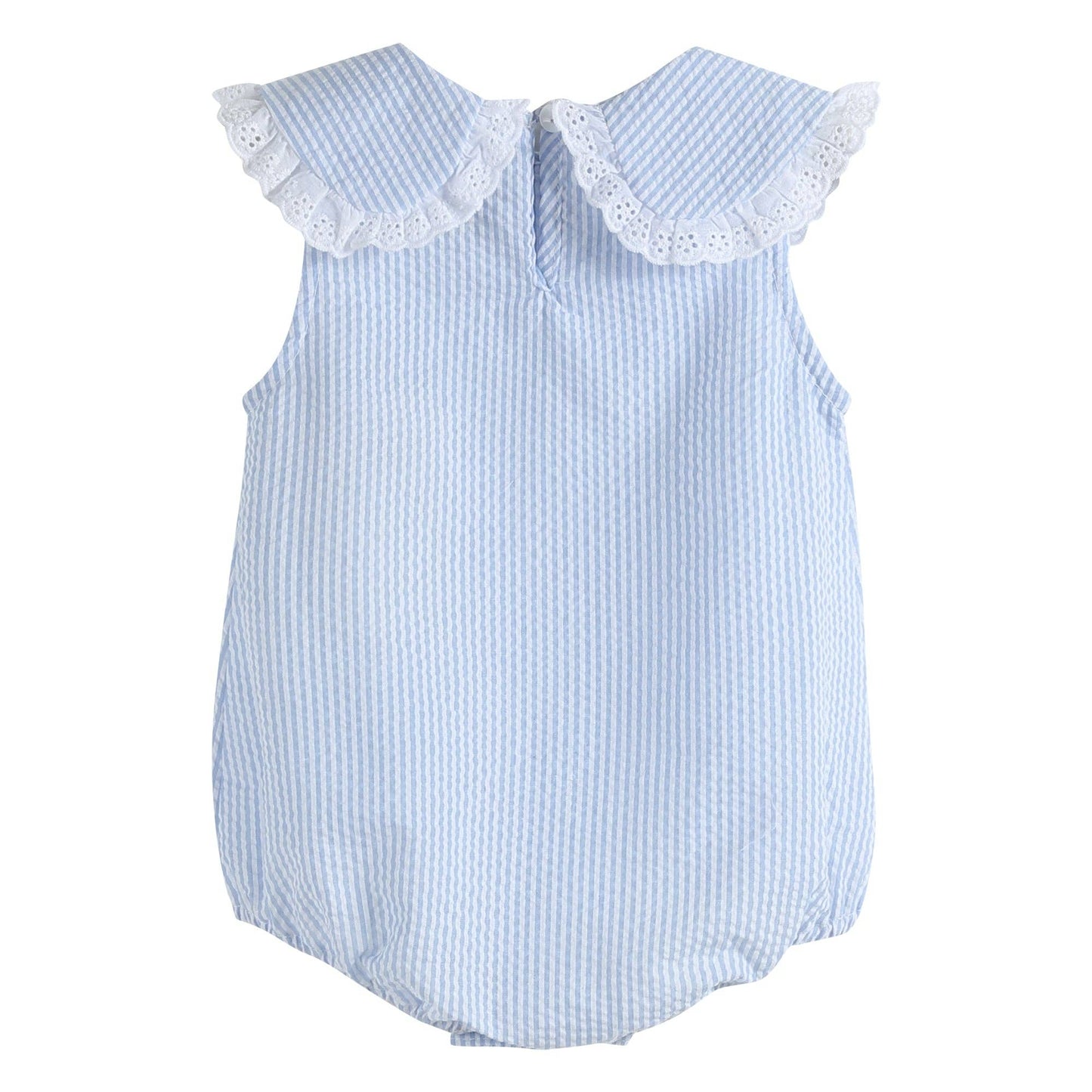 Classic Light Blue Seersucker Collared Baby Bubble Romper: 6-12M