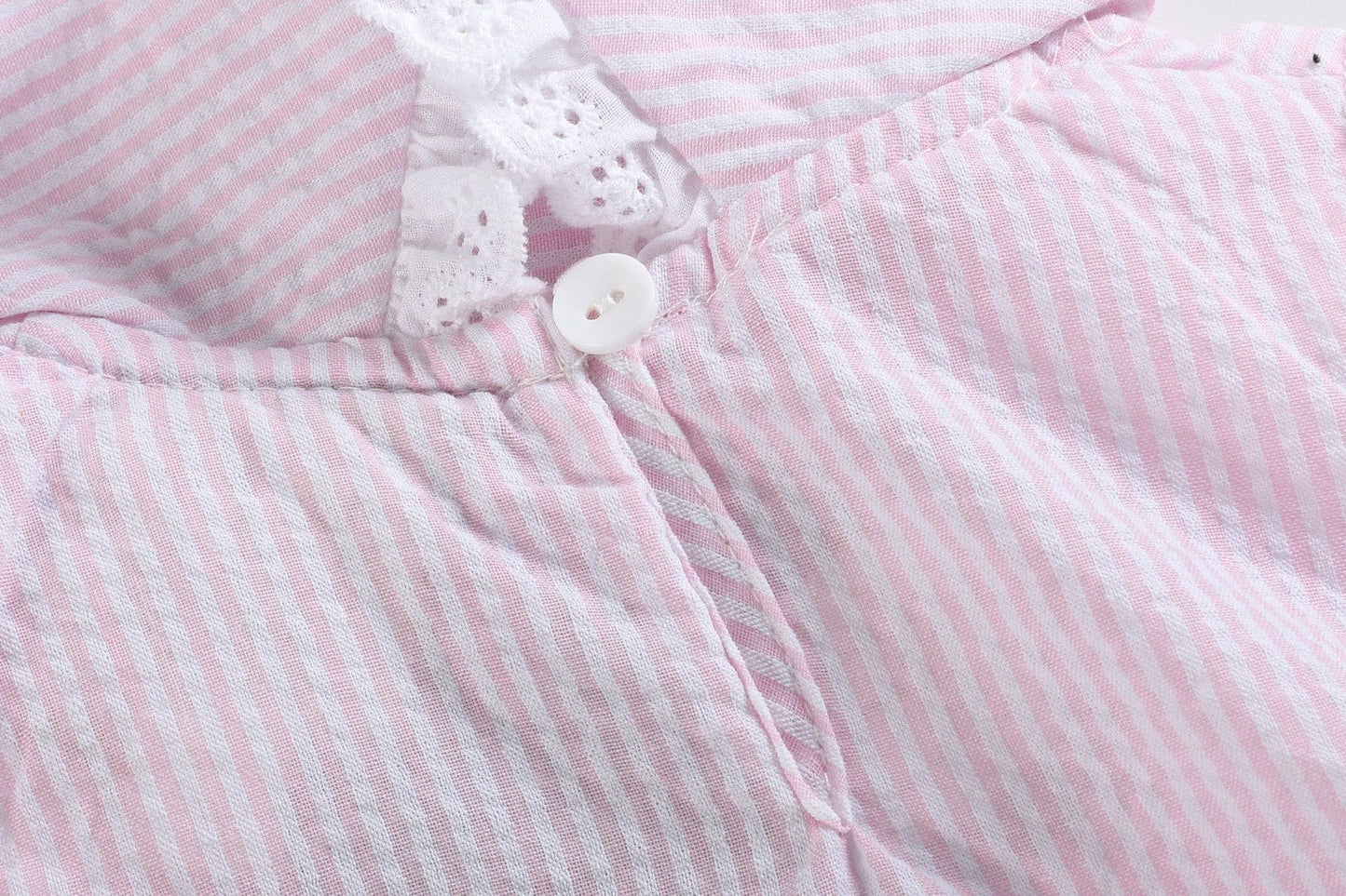 Classic Light Pink Seersucker Collared Baby Bubble Romper: 3-6M