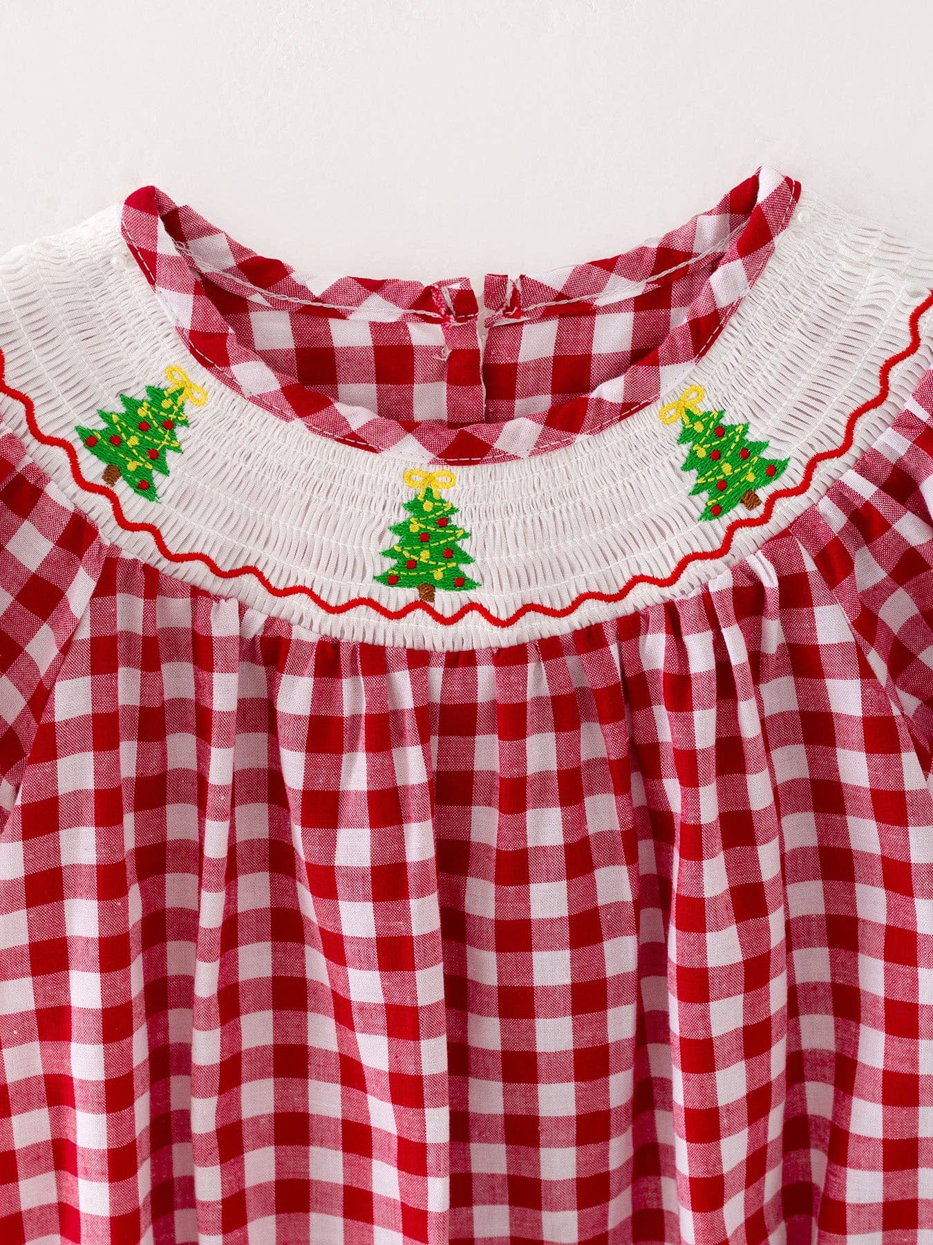 Christmas Tree Smocking Embroidered Girls Romper: 18M