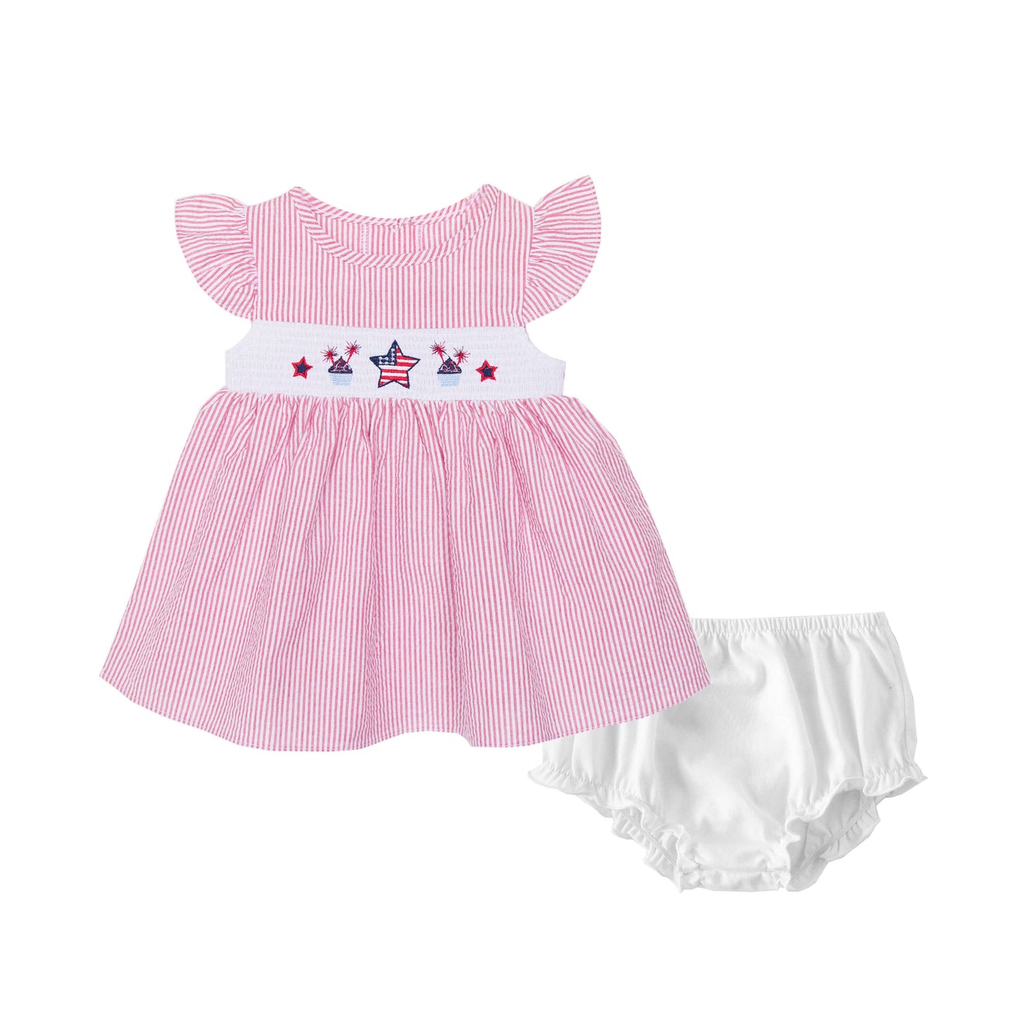 Good Lad Newborn Girls 4th of July Smocked Dress: 6-9M