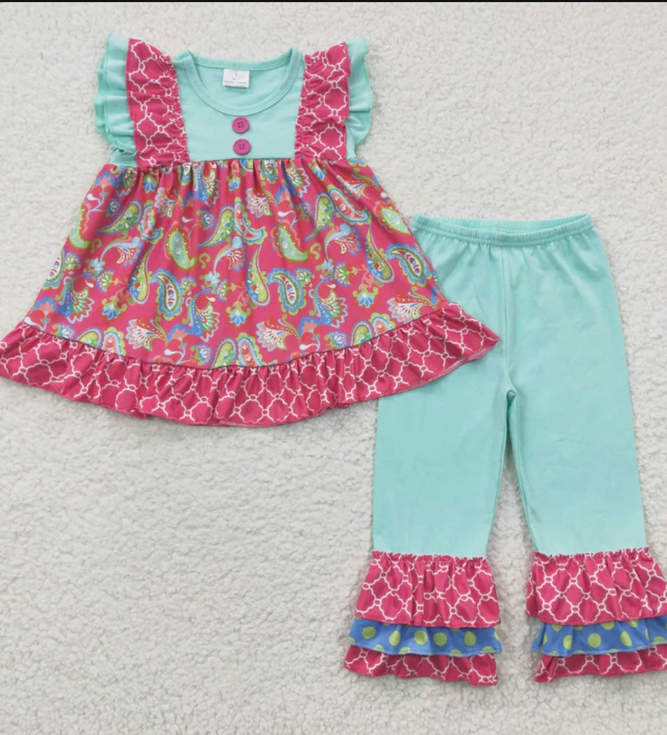 Girls Print Short Sleeve/Solid Pant Outfit 3-6 months, 2T