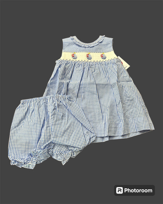 Sailboat Embroidered Dress 3months, 9 months