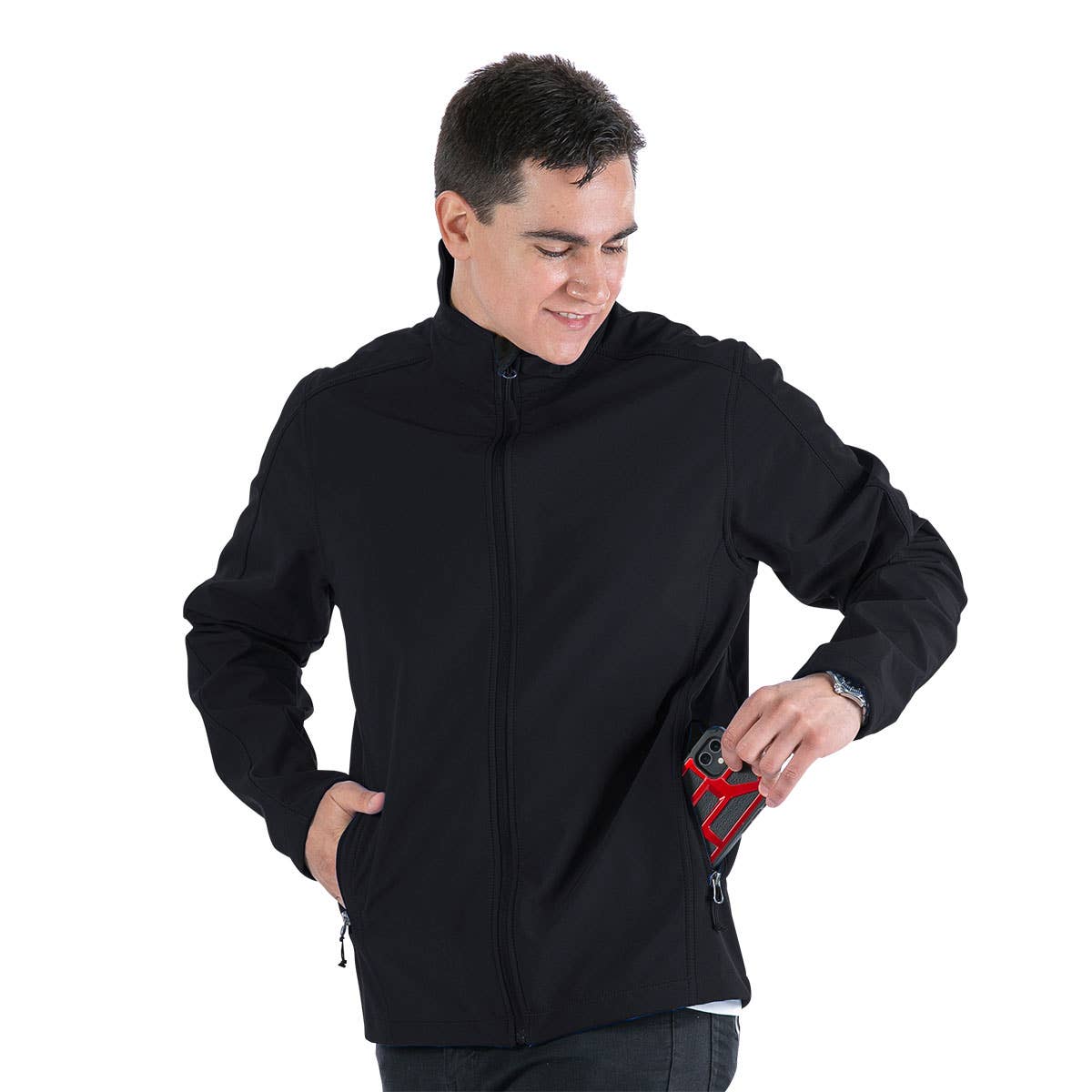 LeeHanTon Men’s Micro Fleece Lined Core Shell Jacket: Black / Large