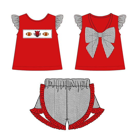 Collegiate Embroidered Seersucker Girl Short Set - Hog: 3-6m